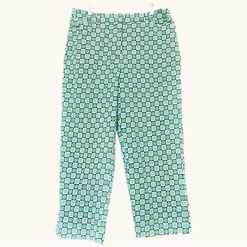 💚 Talbots Cropped Stretch Pants Size 8 Retro Mod Geometric Print Preppy Chic 🩵